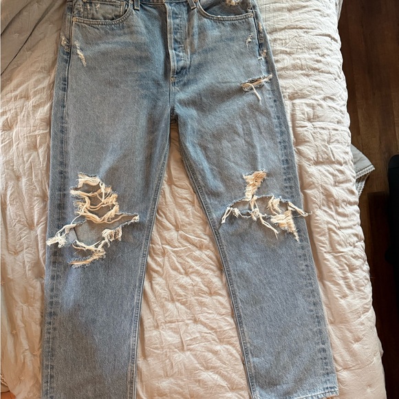 Agolde Ripped Light Blue Straight Leg Jeans - Picture 1 of 6